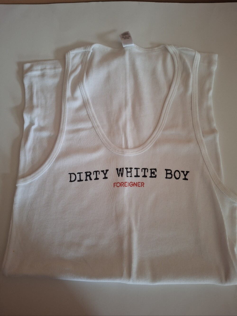 Dirty White Boy Foreigner White Ribbed Tank Top Lg